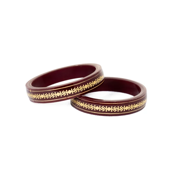 916 Swastik Gold Pola Bangles – Maroon, Double Gold Strip, Set of 2