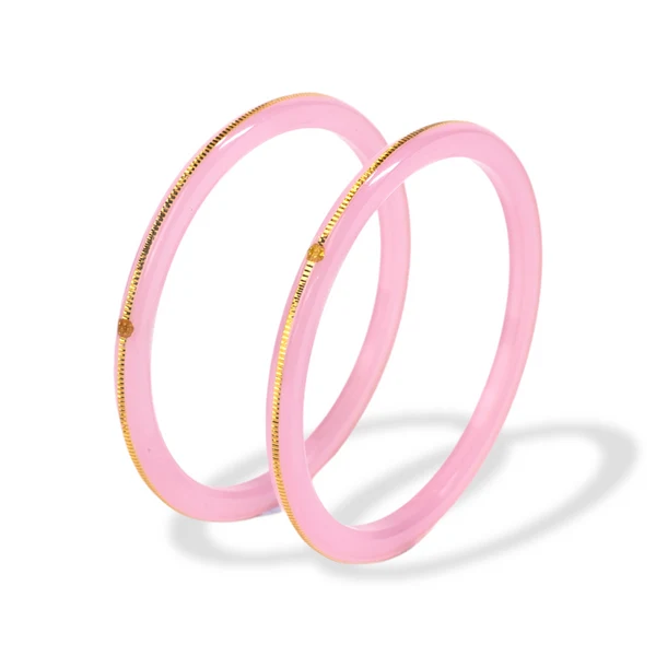 22KT (916) Gold Pola Bangles – Pastel Baby Pink, Set of 2