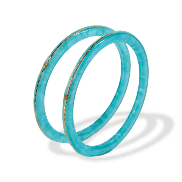 22KT (916) Gold Pola Bangles – Turquoise, Set of 2