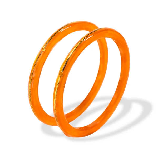 22KT (916) Gold Pola Bangles – Festive Orange, Set of 2