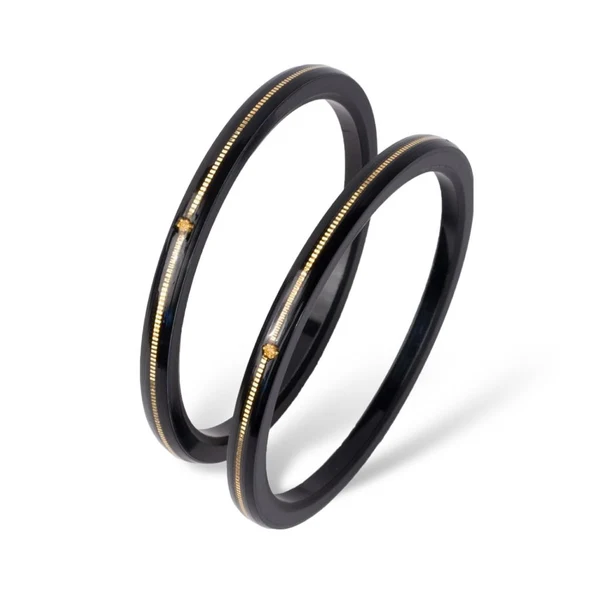 22KT (916) Gold Pola Bangles – Black, Set of 2