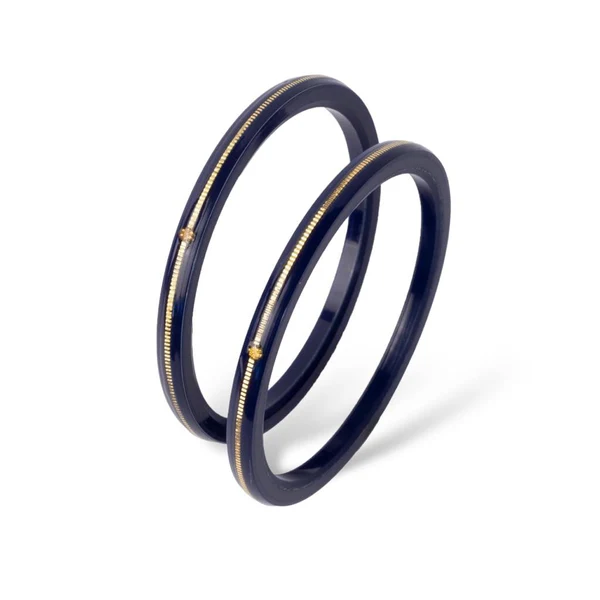22KT (916) Gold Pola Bangles – Blue, Set of 2