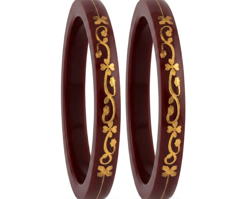 22KT (916) Gold Lightweight Maroon Bridal Shakha Pola Bangles