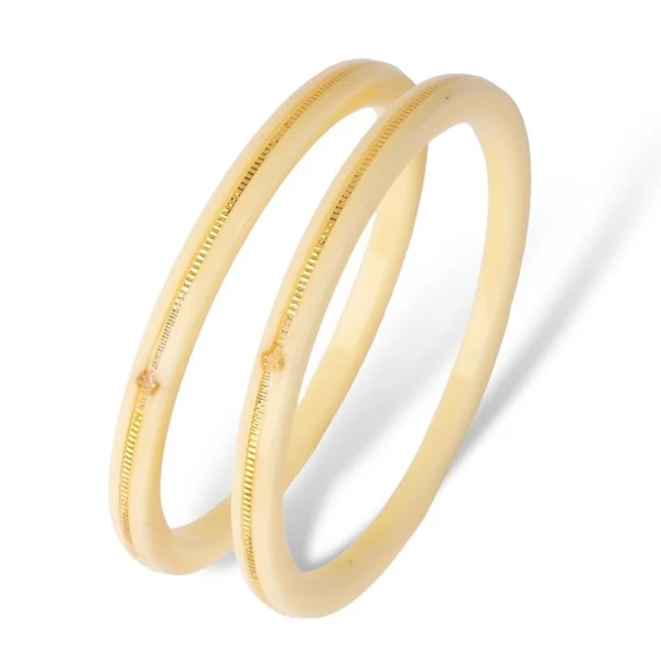 22KT (916) Gold Pola Bangles – Ivory White, Set of 2