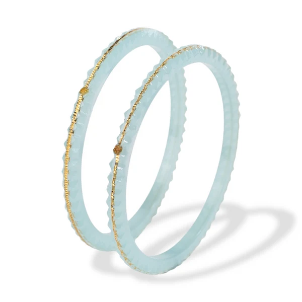22KT (916) Gold Pola Bangles – Groovy Sky Blue, Set of 2