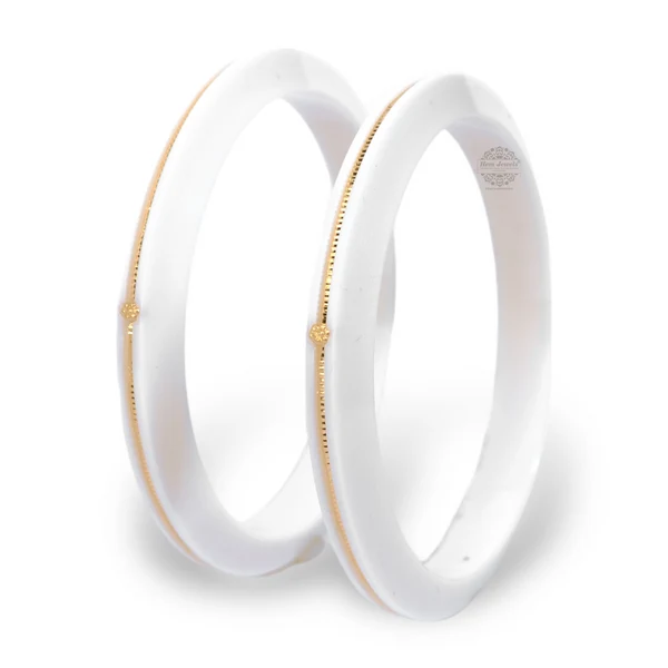 22KT (916) Gold Pola Bangles – White, 6mm Broad, Set of 2