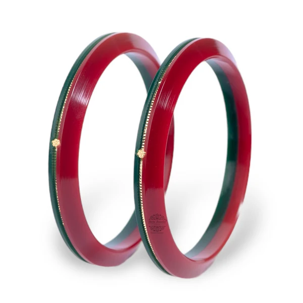 22KT (916) Gold Pola Bangles – Red Green, 6mm Broad, Set of 2