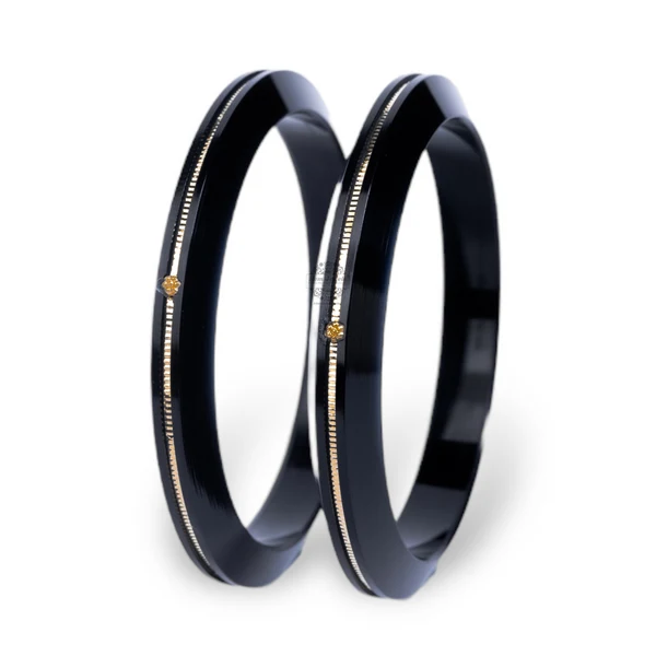 22KT (916) Gold Pola Bangles – Black, 6mm Broad, Set of 2