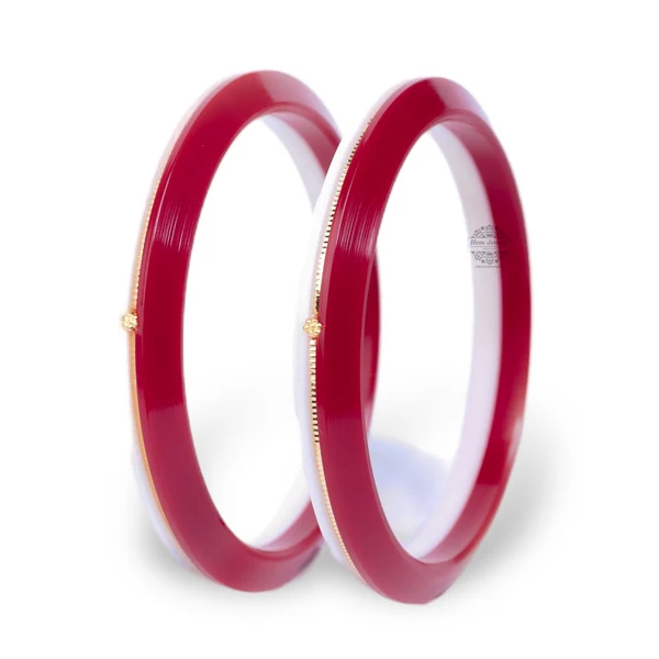22KT (916) Gold Pola Bangles – Red White, 6mm Broad, Set of 2