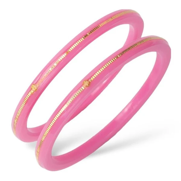 22KT (916) Gold Pola Bangles – Pink, Set of 2