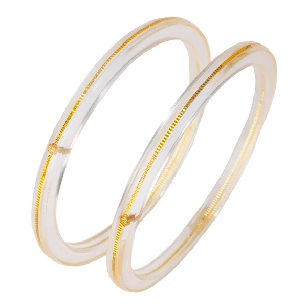 22KT (916) Gold Pola Bangles – Transparent White, Set of 2