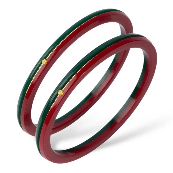 22KT (916) Gold Pola Bangles – Red Green, Set of 2