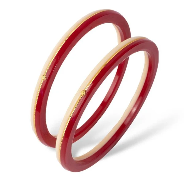 22KT (916) Gold Pola Bangles – Red White, Set of 2