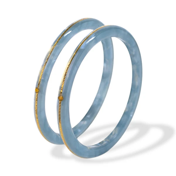 22KT (916) Gold Pola Bangles – Hazy Blue Marble, Set of 2