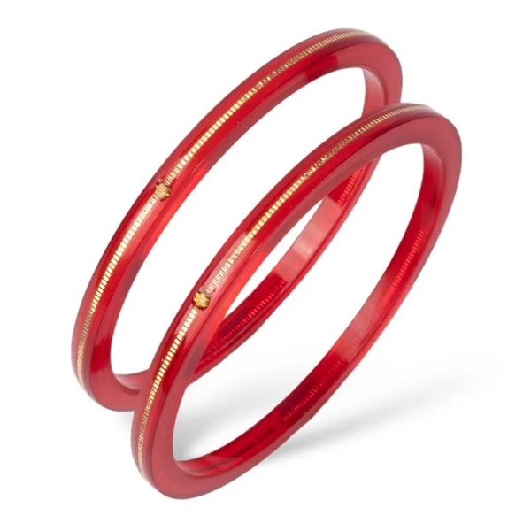 22KT (916) Gold Pola Bangles – Trasnparent Red, Set of 2
