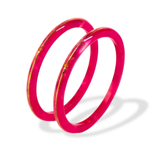 22KT (916) Gold Pola Bangles – Hot Pink, Set of 2