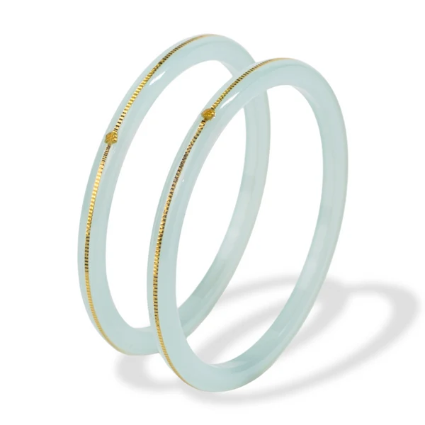 22KT (916) Gold Pola Bangles – Icy Light Blue, Set of 2