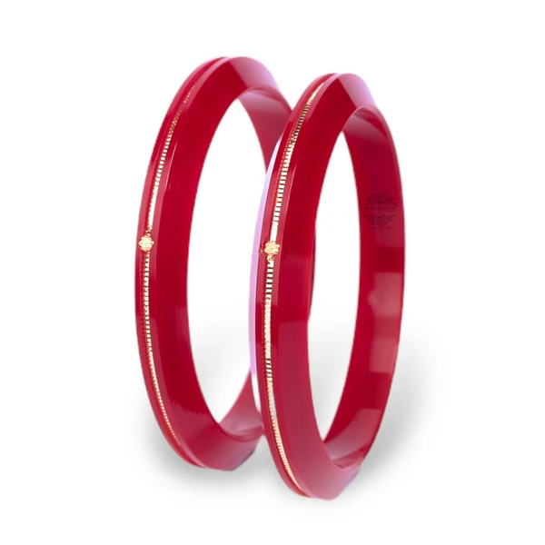 22KT (916) Gold Pola Bangles – Red, 6mm Broad, Set of 2