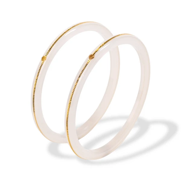 22KT (916) Gold Pola Bangles – Milky White, Set of 2