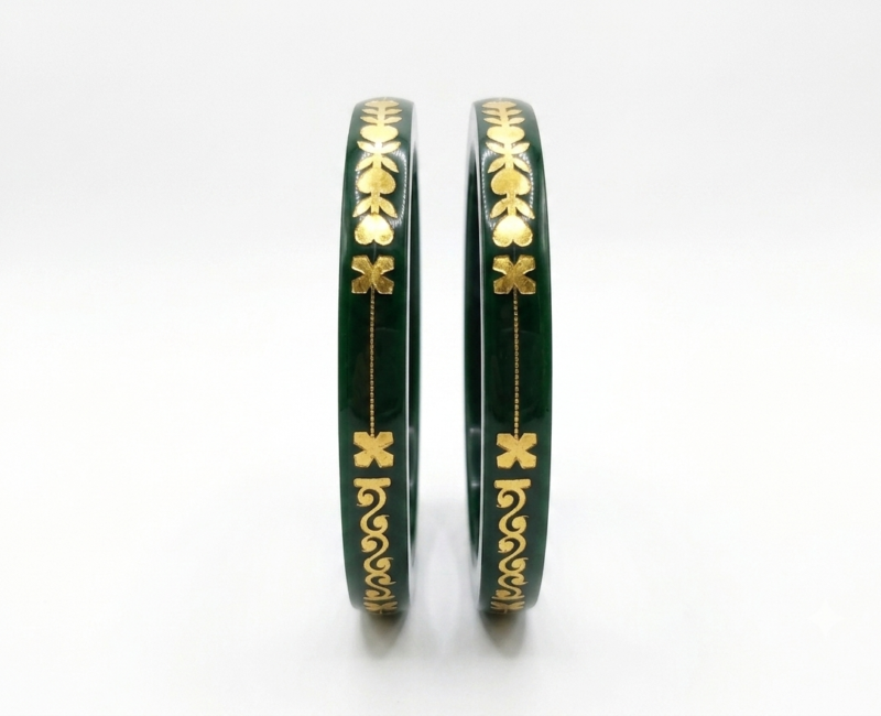 Authentic Bengali 916 Hallmark Gold Green Shakha Pola Bangles