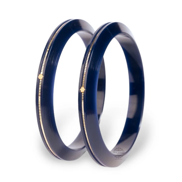22KT (916) Gold Pola Bangles – Blue, 6mm Broad, Set of 2