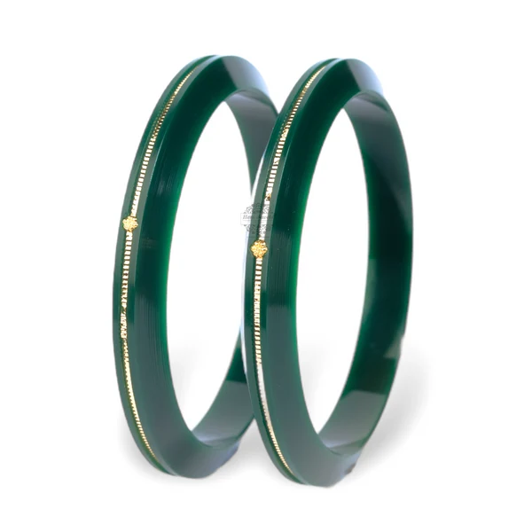 22KT (916) Gold Pola Bangles – Green, 6mm Broad, Set of 2