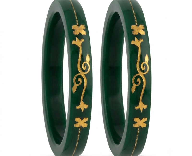 Gold Green Floral Vine Pola Bangles
