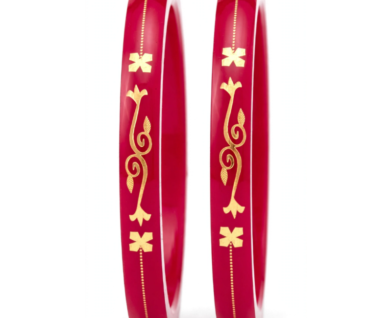 Handicraft 22KT Gold maroon Color Shakha Pola Bangles for Festive