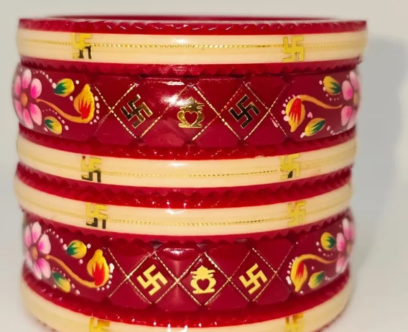 Swastik Bridal Chuda Set – 22KT Gold Plated, Red & White