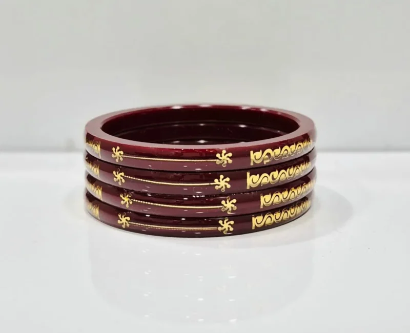 Slim Maroon Gold-Motif Kada – Gold Plated