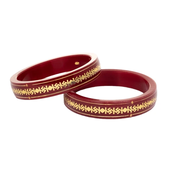 916 Swastik Gold Pola Bangles – Red, Double Gold Strip