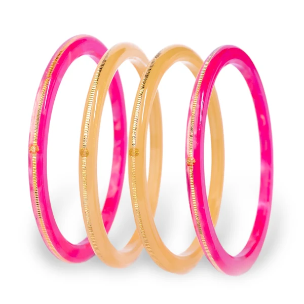 22KT (916) Gold Pola Bangle Combo – Hot Pink & Festive Yellow, 2 Pairs