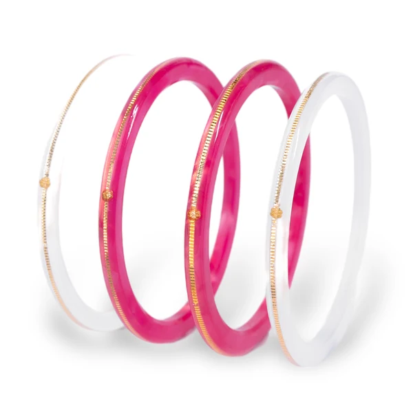 22KT (916) Gold Pola Bangle Combo – Milky White & Hot Pink, 2 Pairs