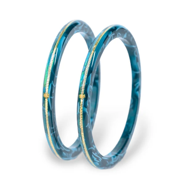 22KT (916) Gold Pola Bangles – Vintage Green, Set of 2