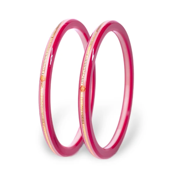 22KT (916) Gold Pola Bangles – Red White Red, Set of 2