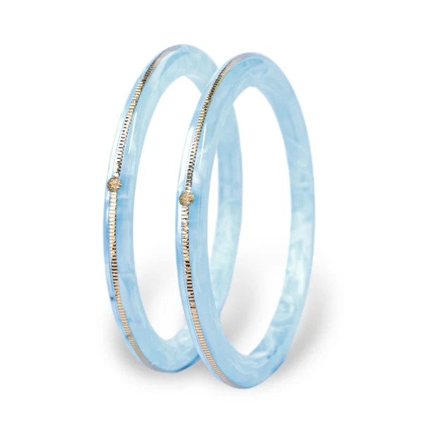 22KT (916) Gold Pola Bangles – Milky Sky-blue, Set of 2