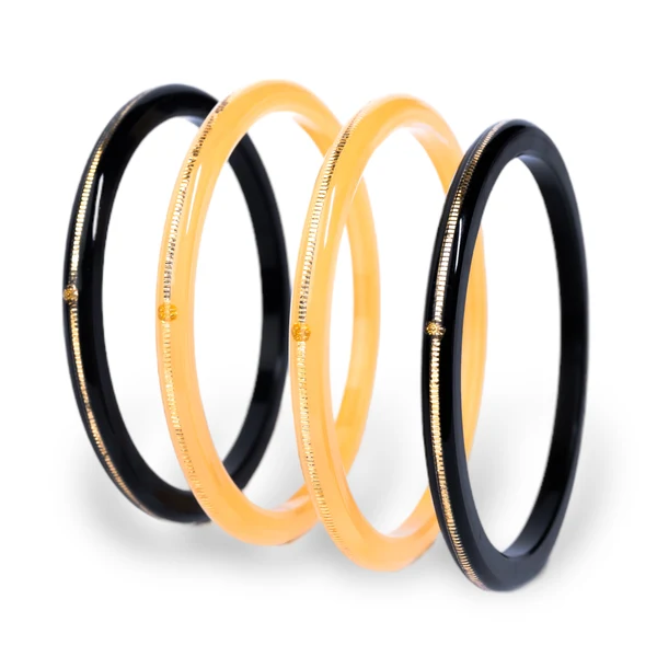 22KT (916) Gold Pola Bangle Combo – Black & Festive Yellow, 2 Pairs