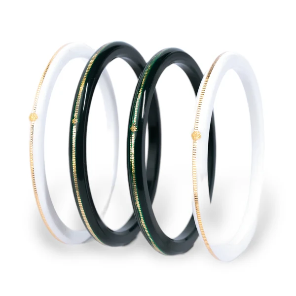 22KT (916) Gold Pola Bangle Combo – Green & White, 2 Pairs