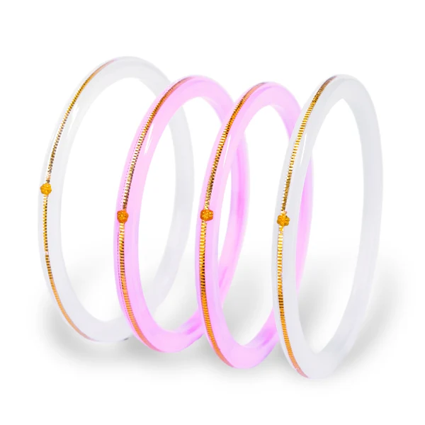 22KT (916) Gold Pola Bangle Combo – Milky White & Pastel Baby Pink, 2 Pairs