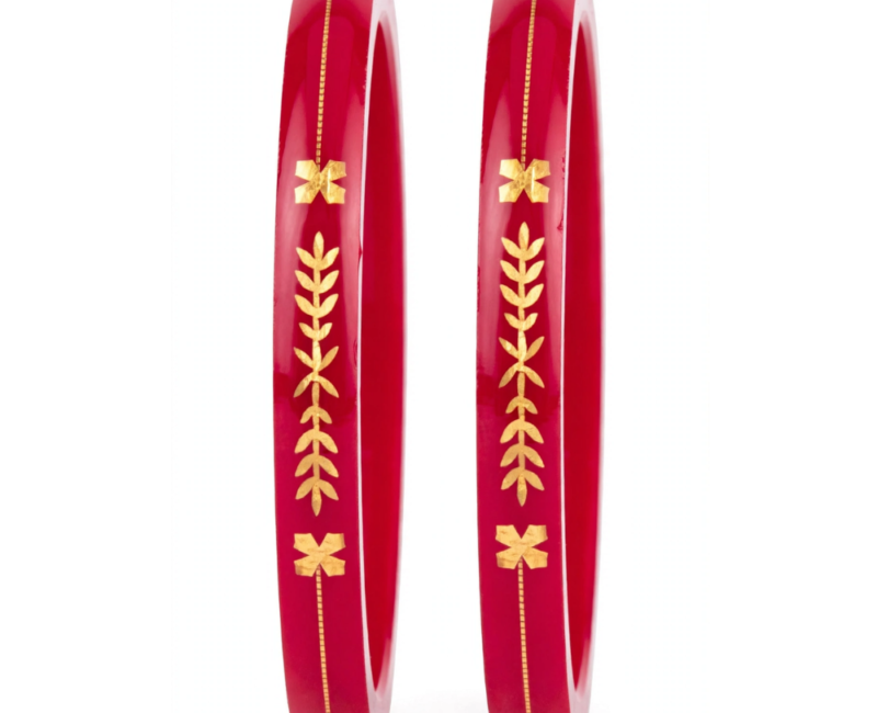 22KT (916) Gold Bright Red Leaf Work Pola Bangles
