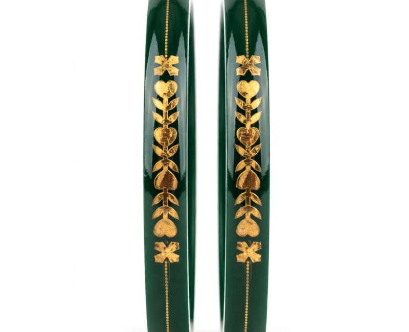 22KT (916) Hallmark Gold Green Heart Motif Pola Bangles