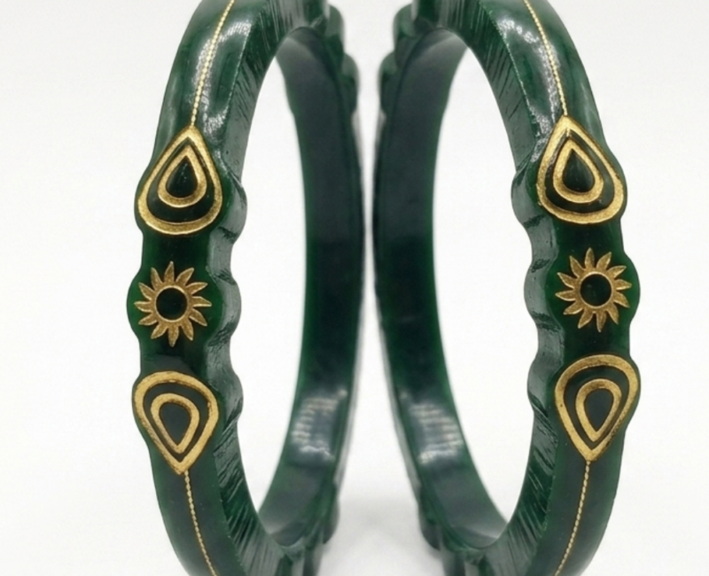 22KT Gold Emerald Green Sun Motif Pola Bangles