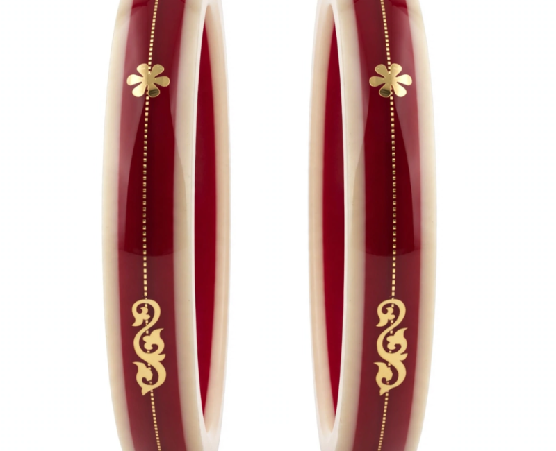 Gold Maroon & Cream Dual-Tone Floral Pola Bangles