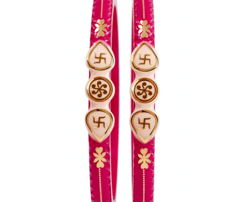Gold Sacred Swastik Design Red Badhano Pola Bangle