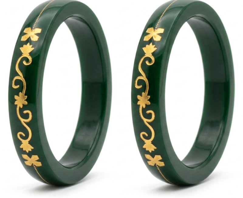 Green Floral Motif Pola Bangles for Bridal
