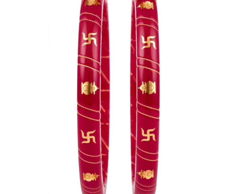 Red Sacred Swastik Motif Pola Bangles for Festive Wear
