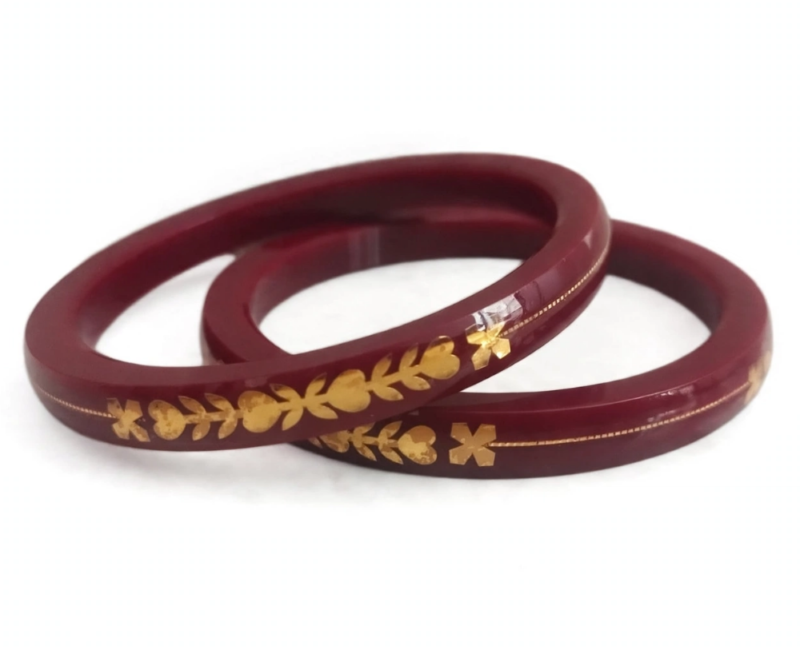 Shop Dark Maroon Heart Motif Pola Bangles